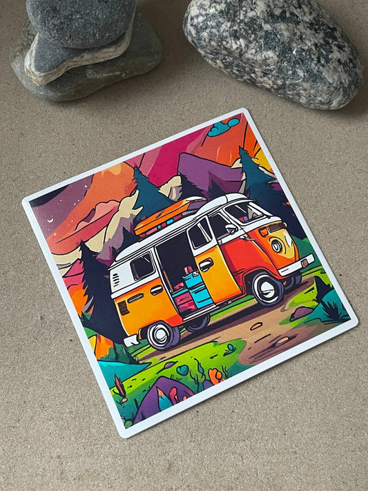 Camper Van (Mountain Scene #2) Vinyl Die-Cut Sticker