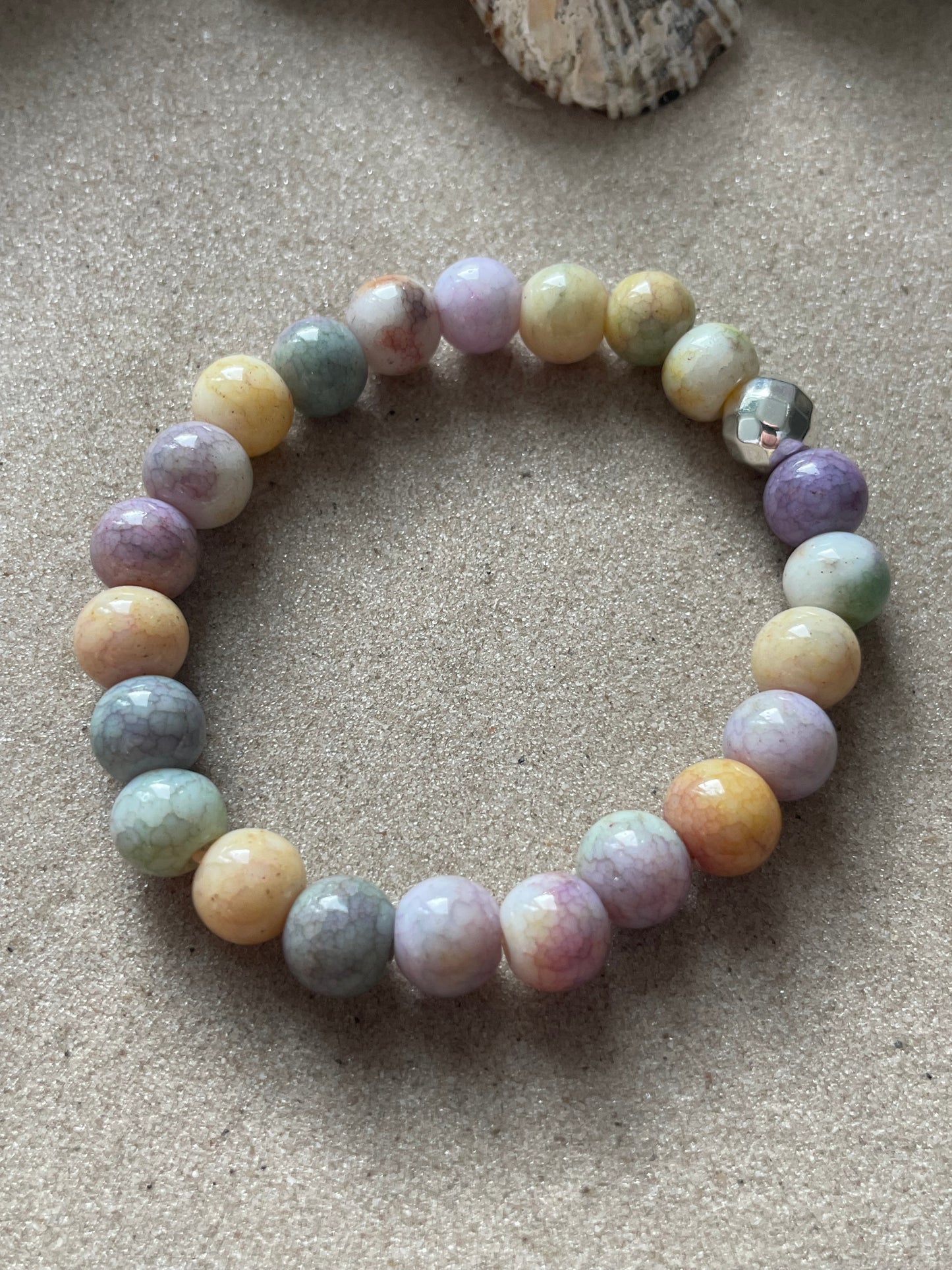 Multi Coloured #3 Stone Round Bead Bracelet