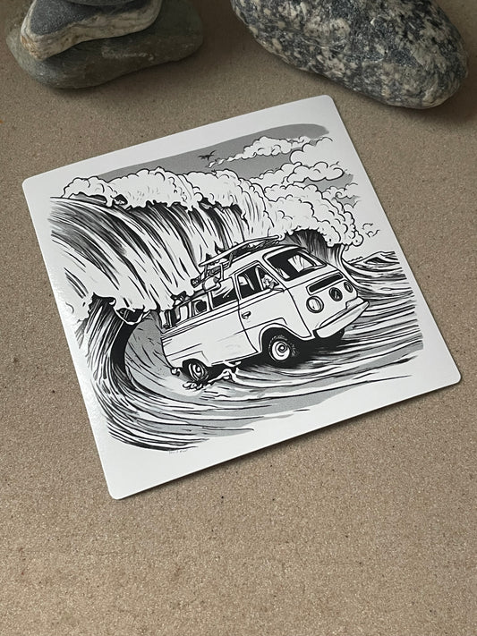 Camper Van (Black & White Ride Waving) Vinyl Die-Cut Sticker