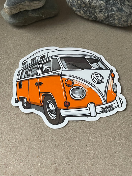 Orange Camper Van Vinyl Die-Cut Sticker