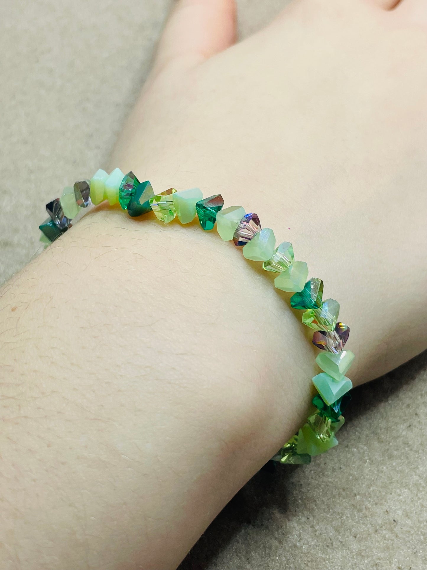 Green Glass Triangle Aquamarine Beaded Bracelet