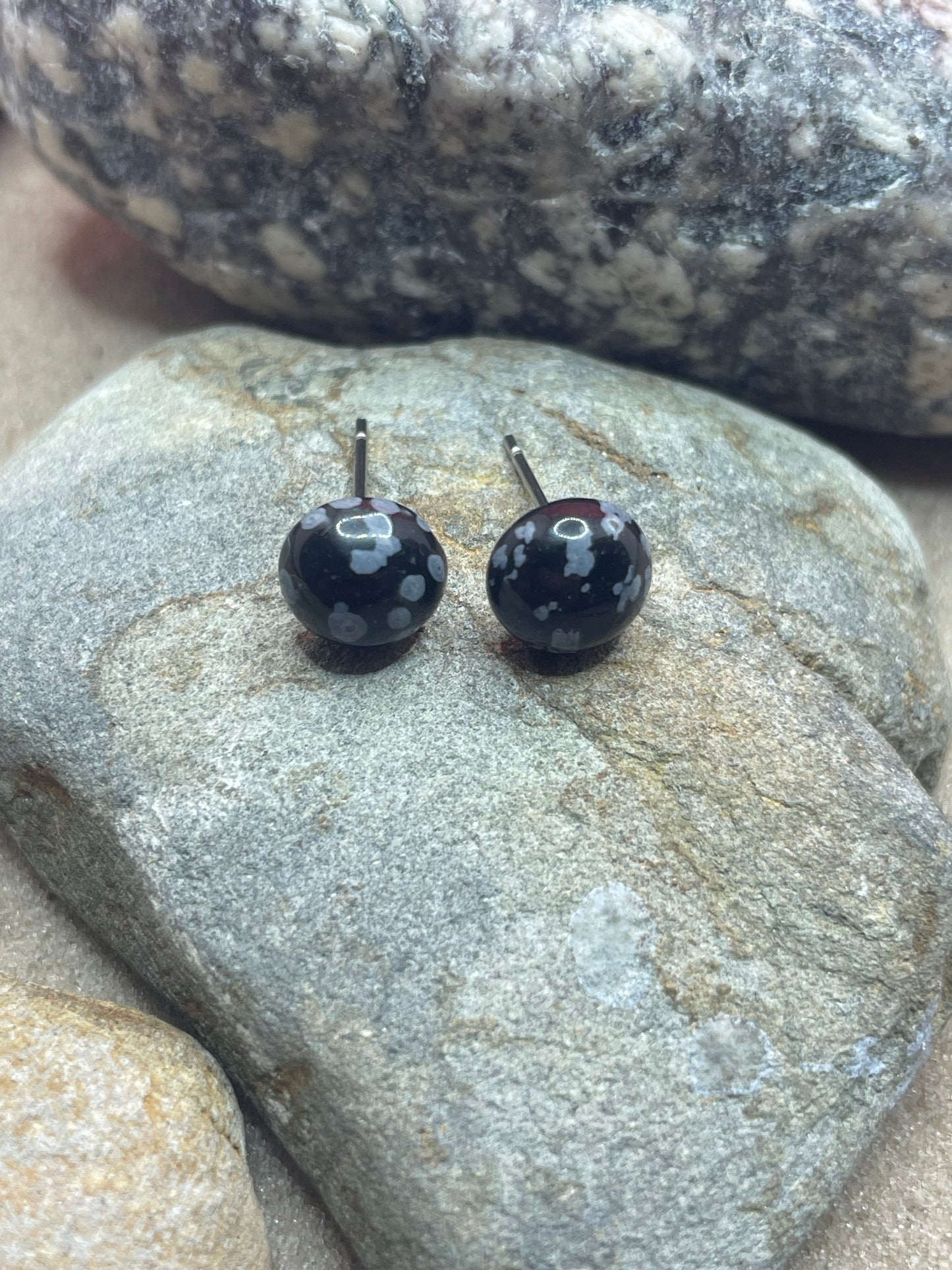 Snowflake Obsidian Gemstone Stud Earrings