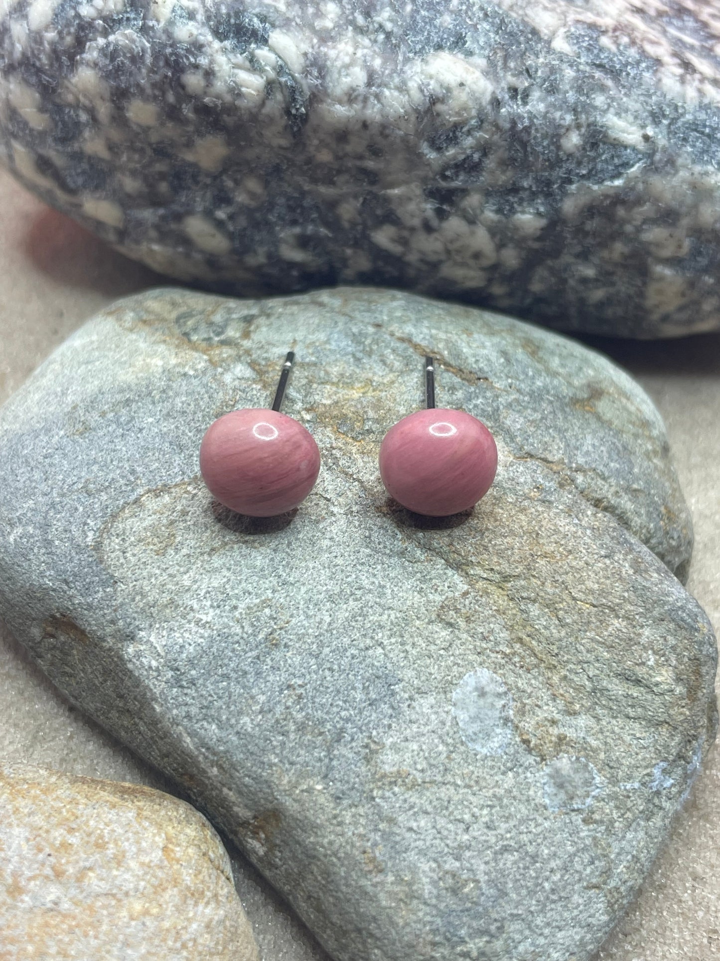 Pink Rhodochrosite Gemstone Stud Earrings