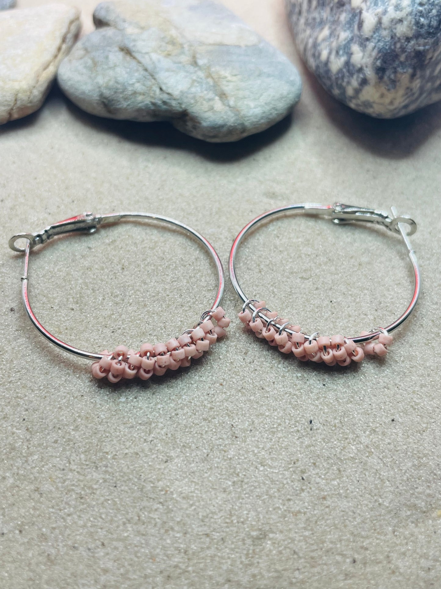 3.5cm Pink Beaded Hooped Earrings