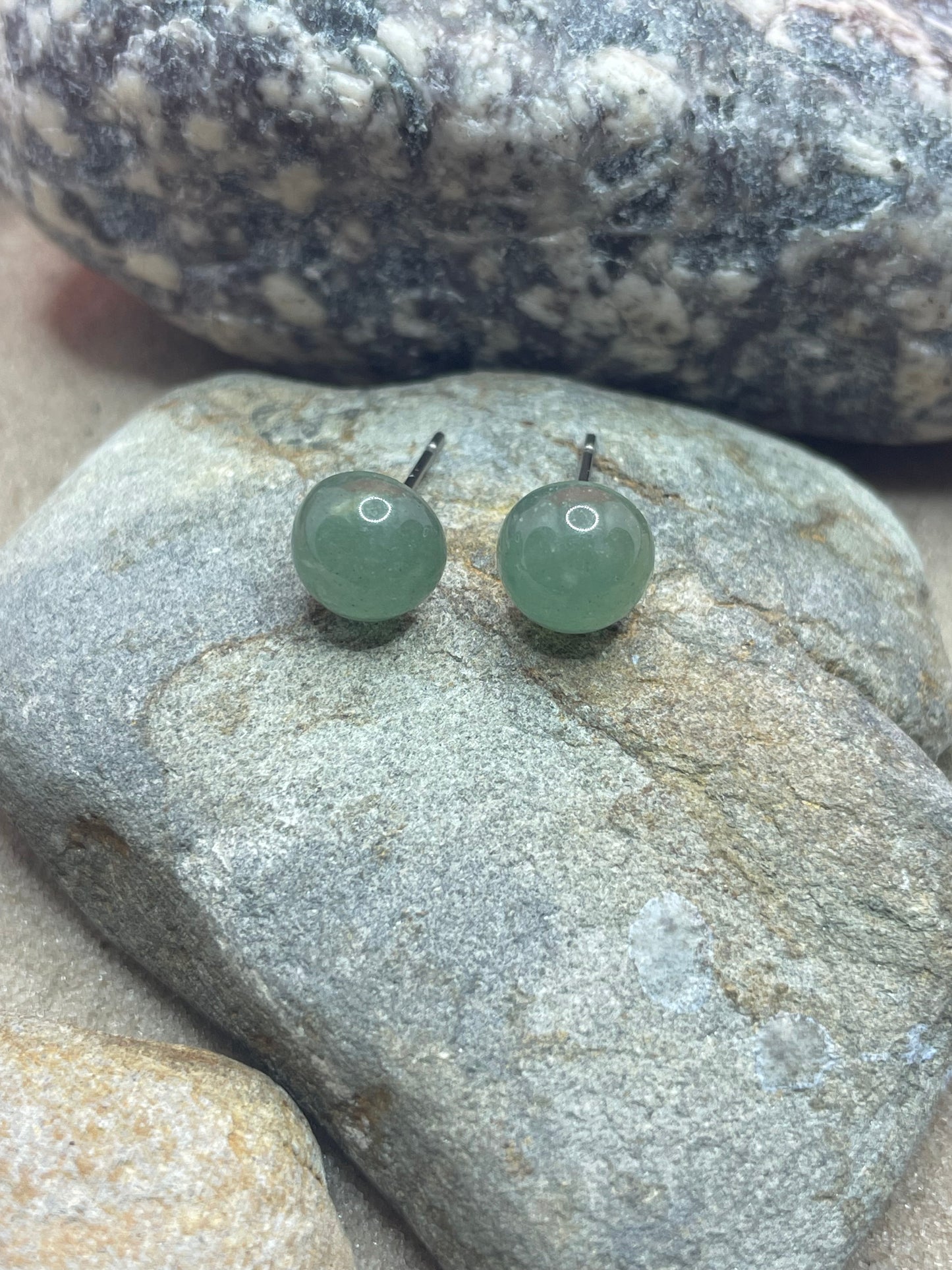 Green Aventurine Gemstone Stud Earrings