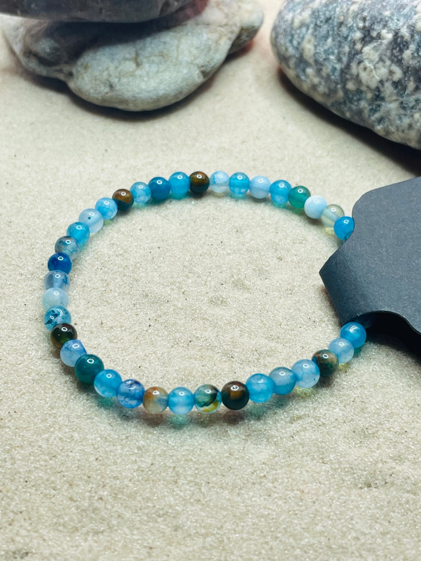 Natural Blue Agate Round Bead Bracelets (Calming)