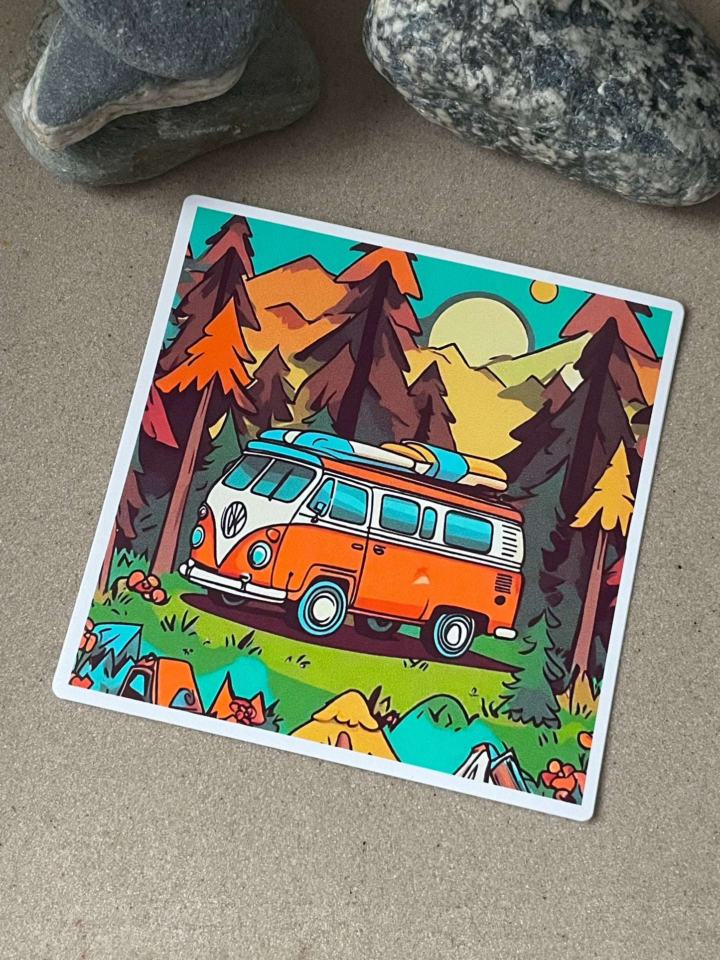 Camper Van (Wood Scene) Vinyl Die-Cut Sticker