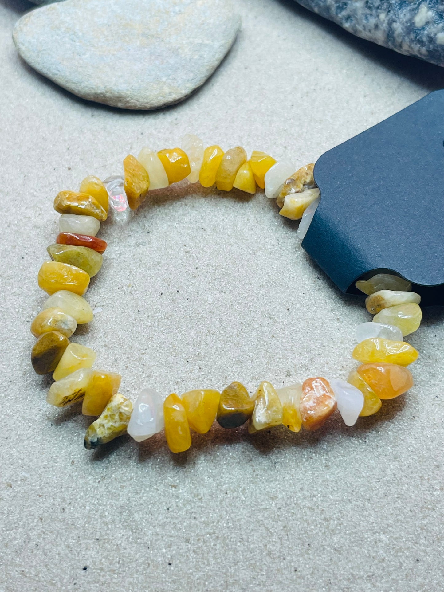 "Tewynnow" Dunes Yellow Jade Chip Bead Bracelet - Fatigue and Stress