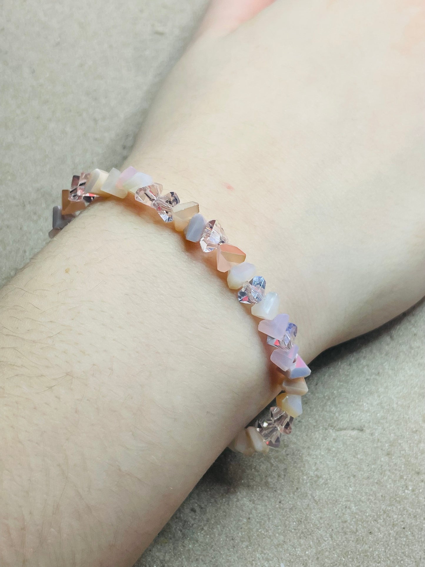 Pink Glass Triangle Aquamarine Beaded Bracelet