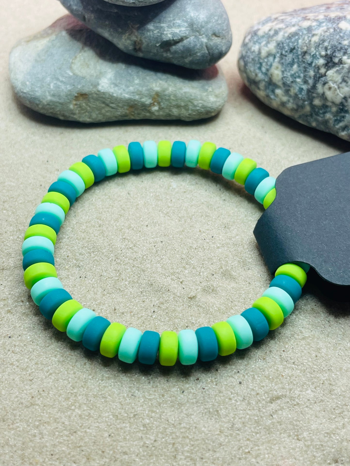 Green & Blue Three Tone Clay Beaded Bracelet