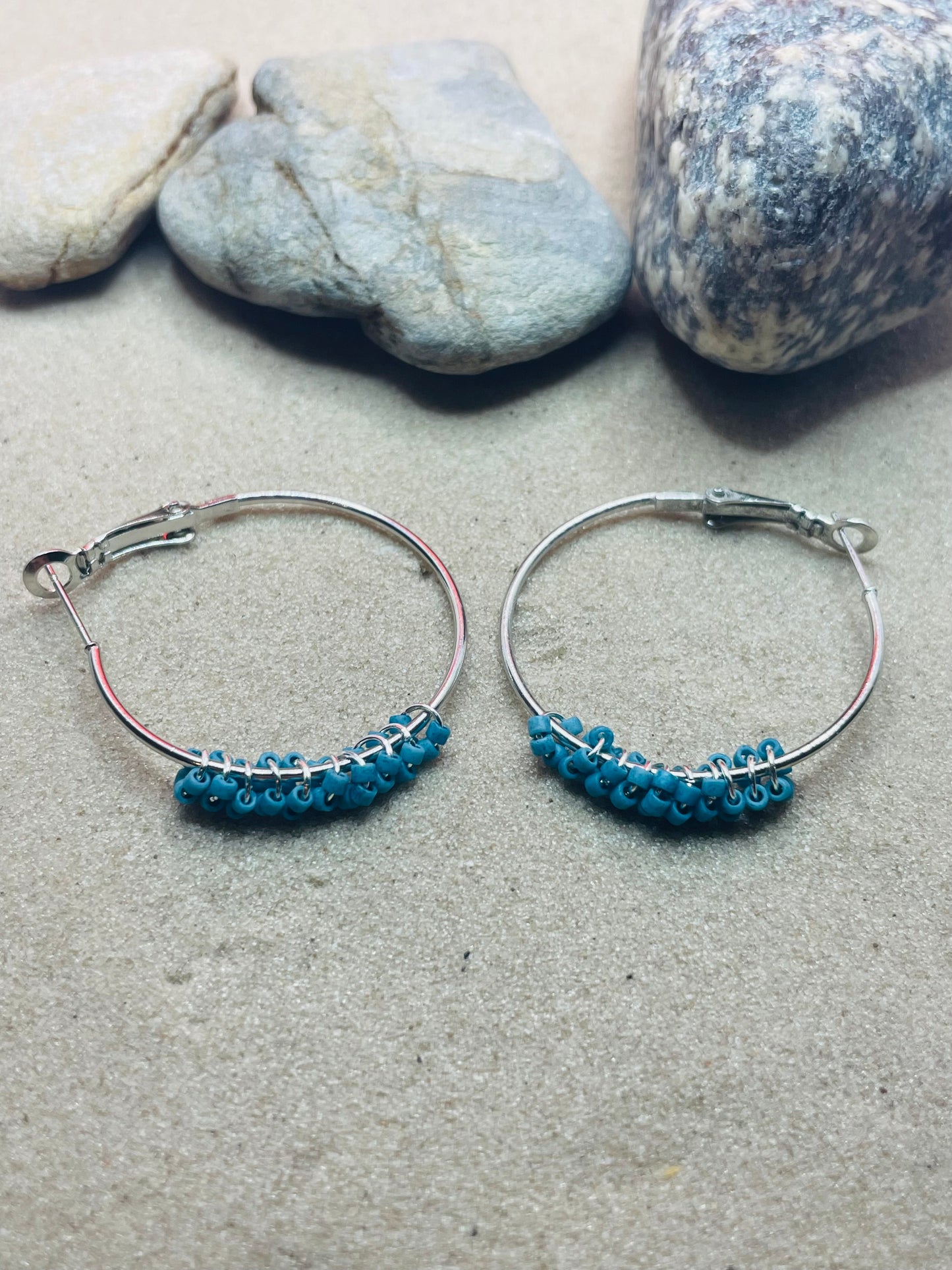 3.5cm Turquoise Beaded Hooped Earrings