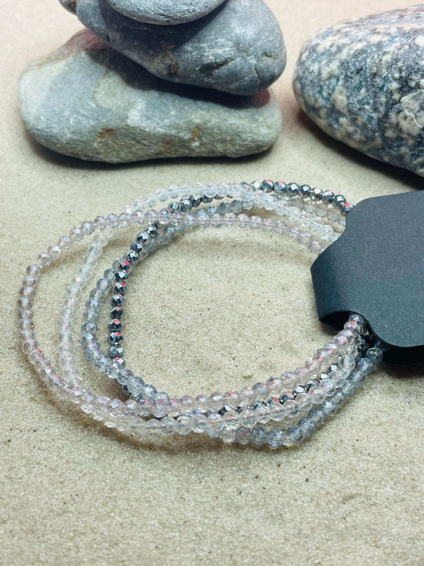 Natural Crystal Quartz Stone Beaded Bracelet Set #Design1