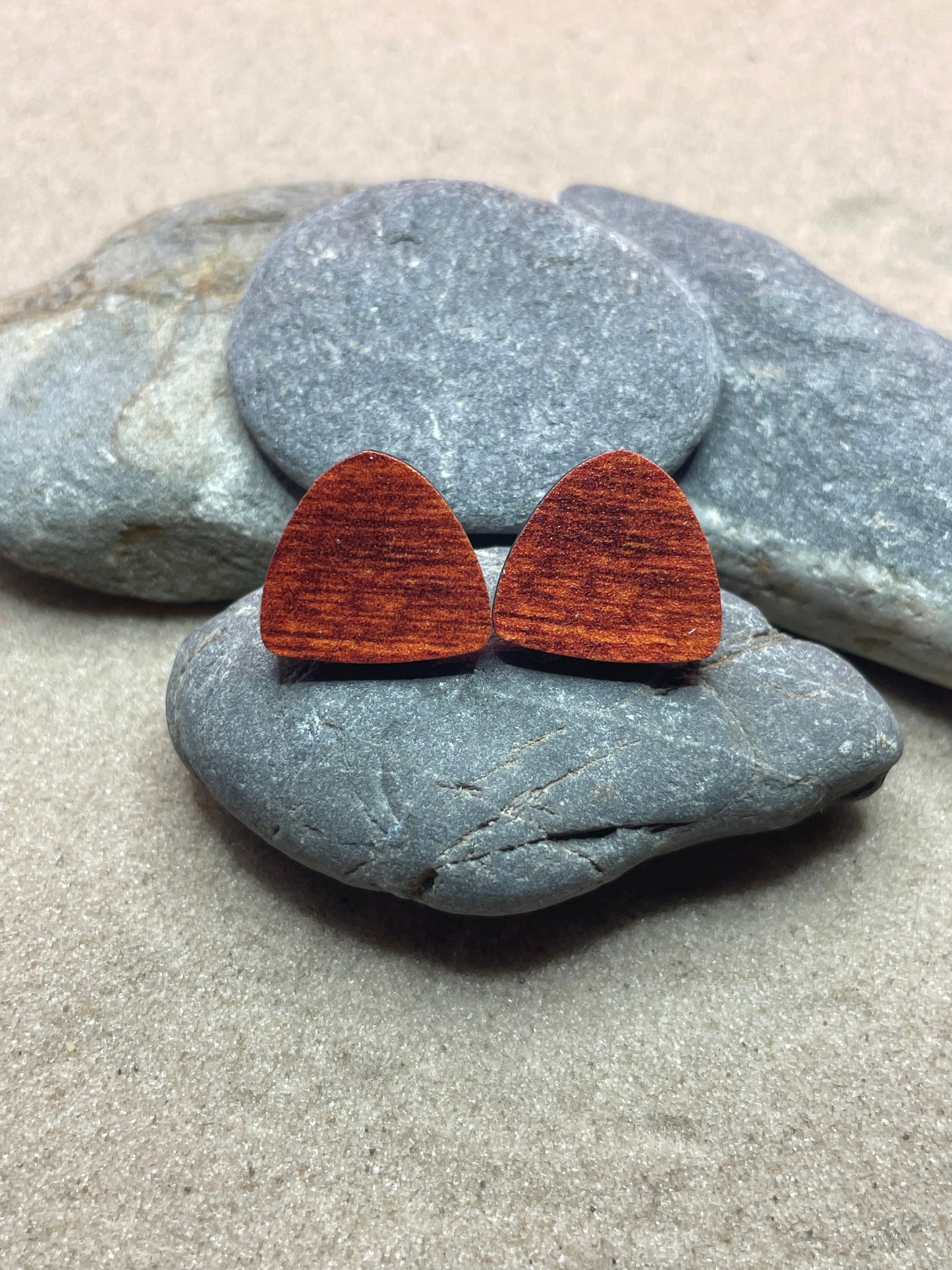 Brown Geometric Design Wooden Stud Earrings