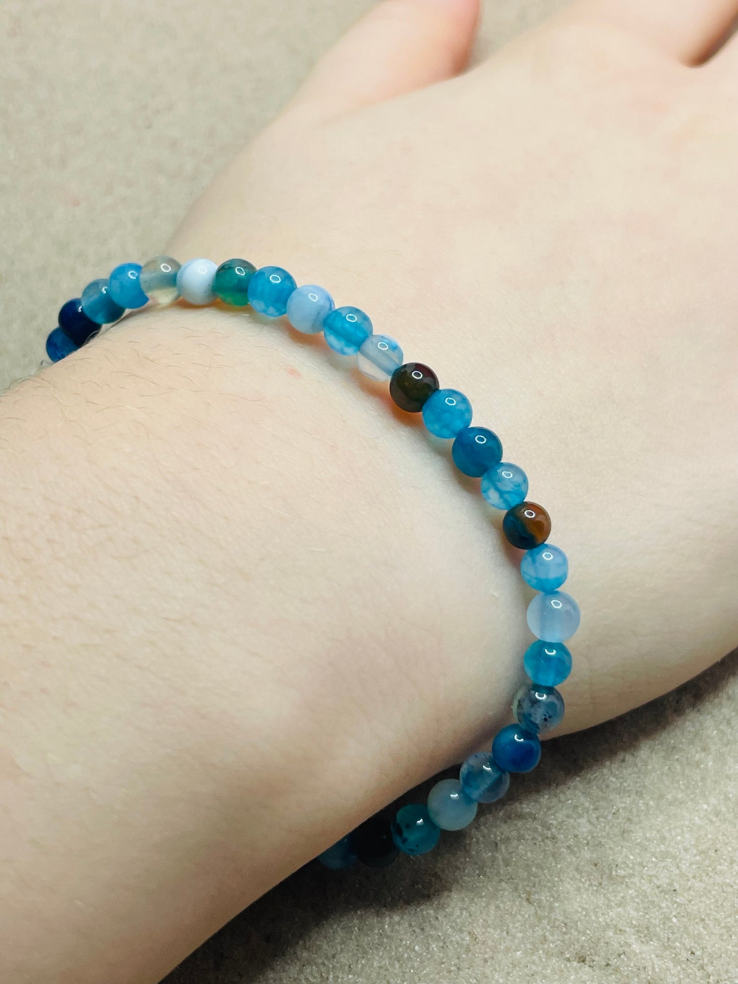 Natural Blue Agate Round Bead Bracelets (Calming)