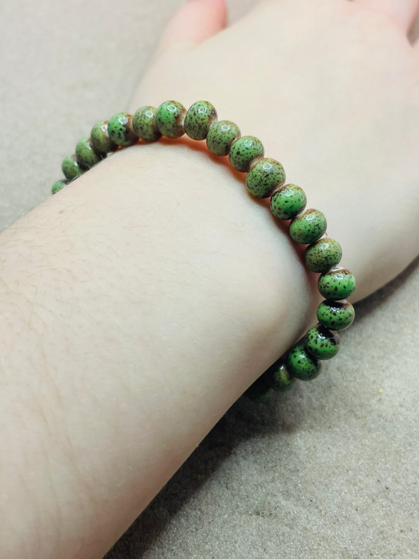Green Ceramic 6mm Round Beaded Bracelet