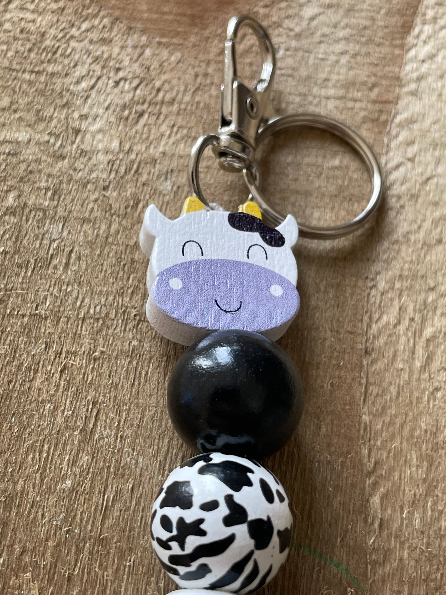 Cow Design Wooden Beaded Key Ring Wasson Wax