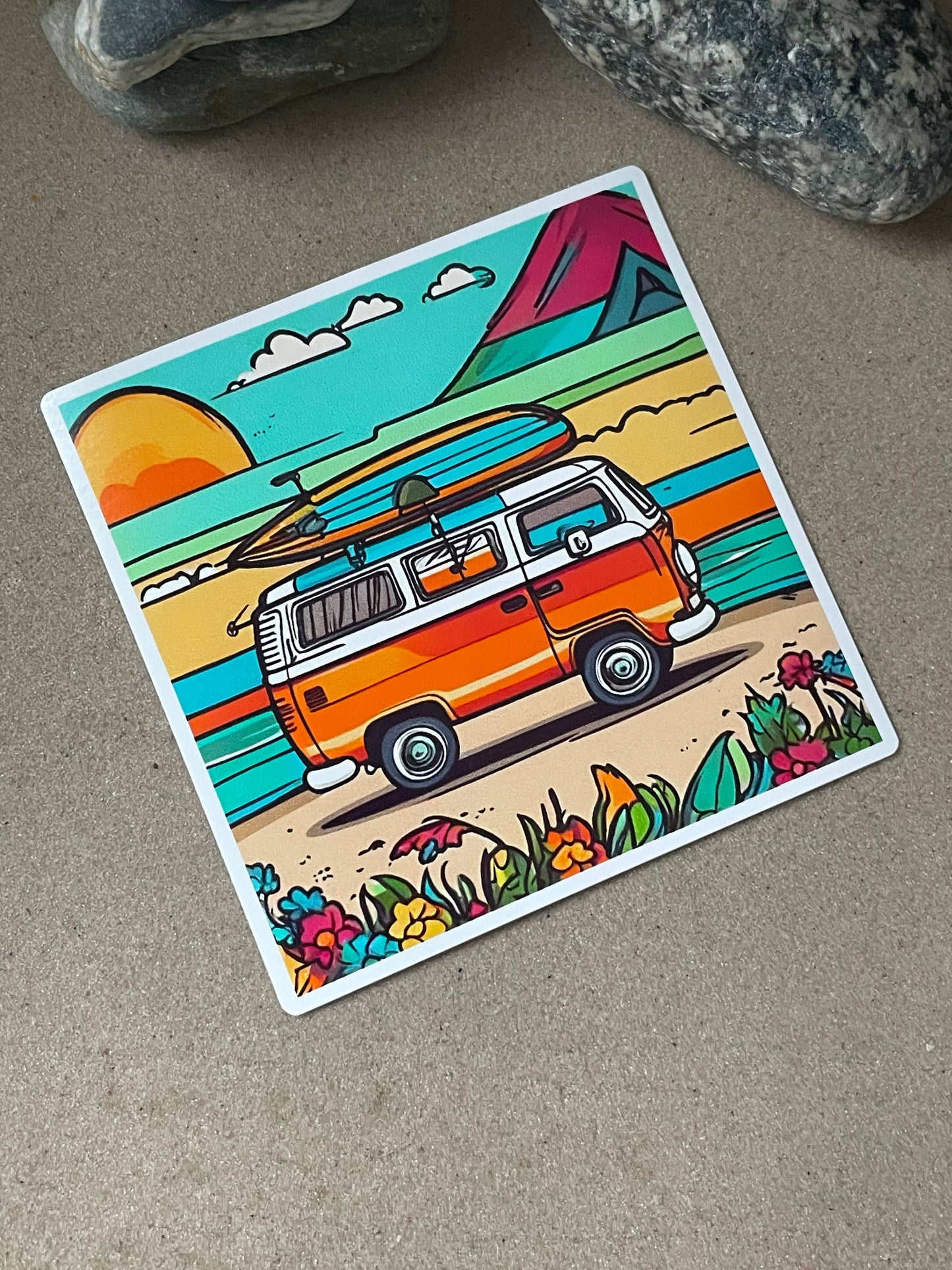 Camper Van (Beach Scene #2) Vinyl Die-Cut Sticker