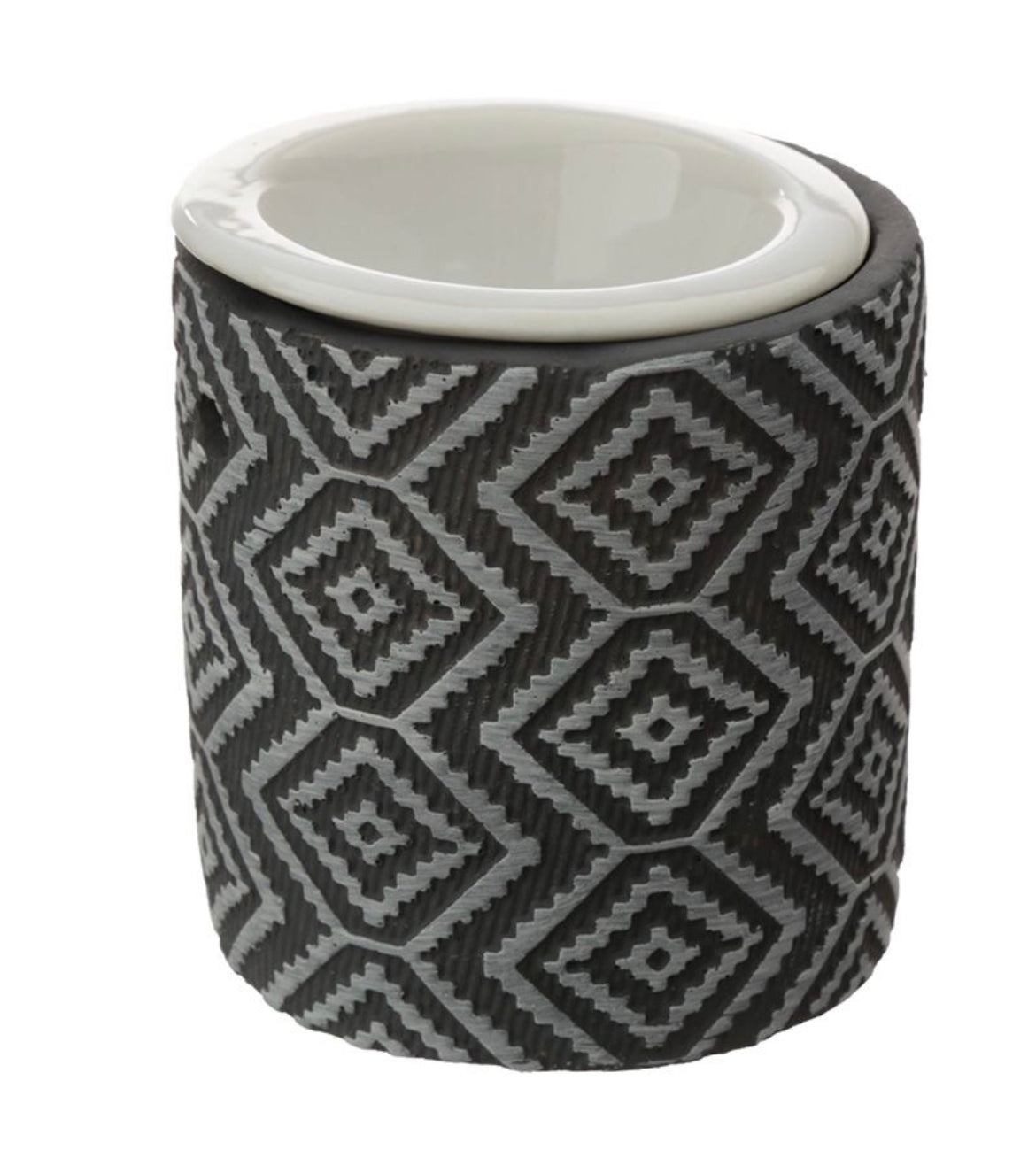 Grey Patterned Concrete Wax Burner with Ceramic Dish Wasson Wax