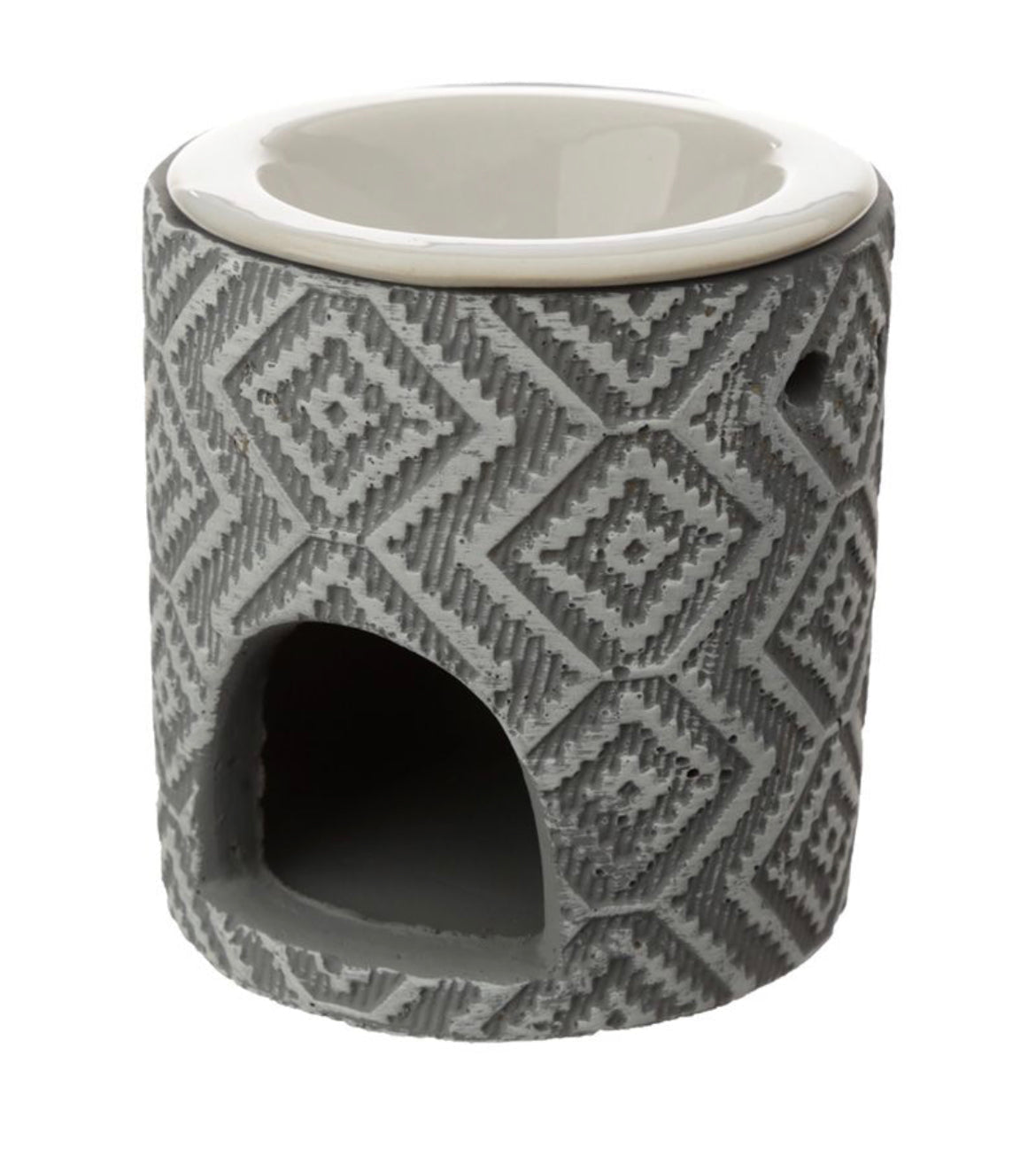 Grey Patterned Concrete Wax Burner with Ceramic Dish Wasson Wax