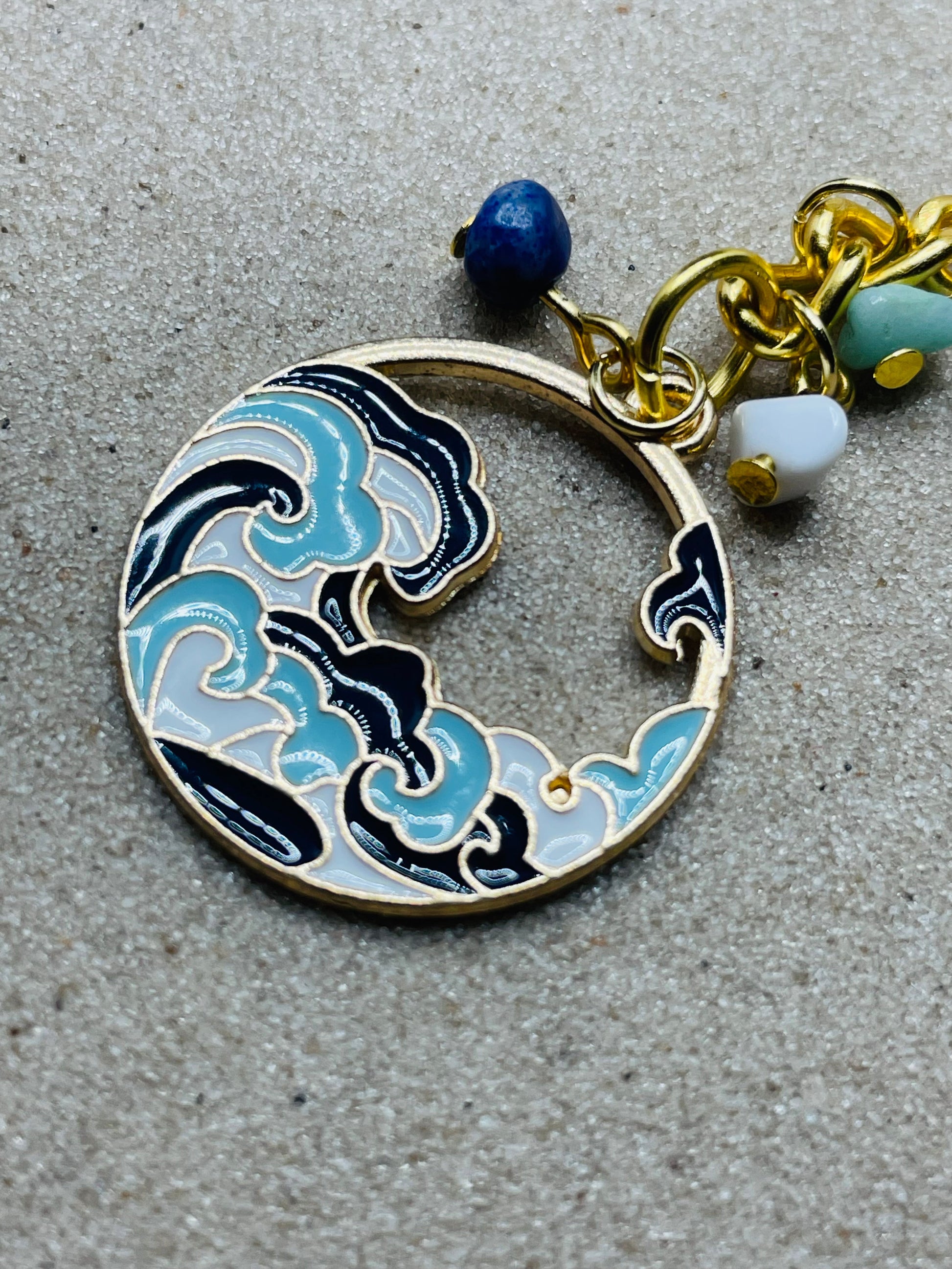 Ocean Blue Beaded Key Ring Wasson Wax