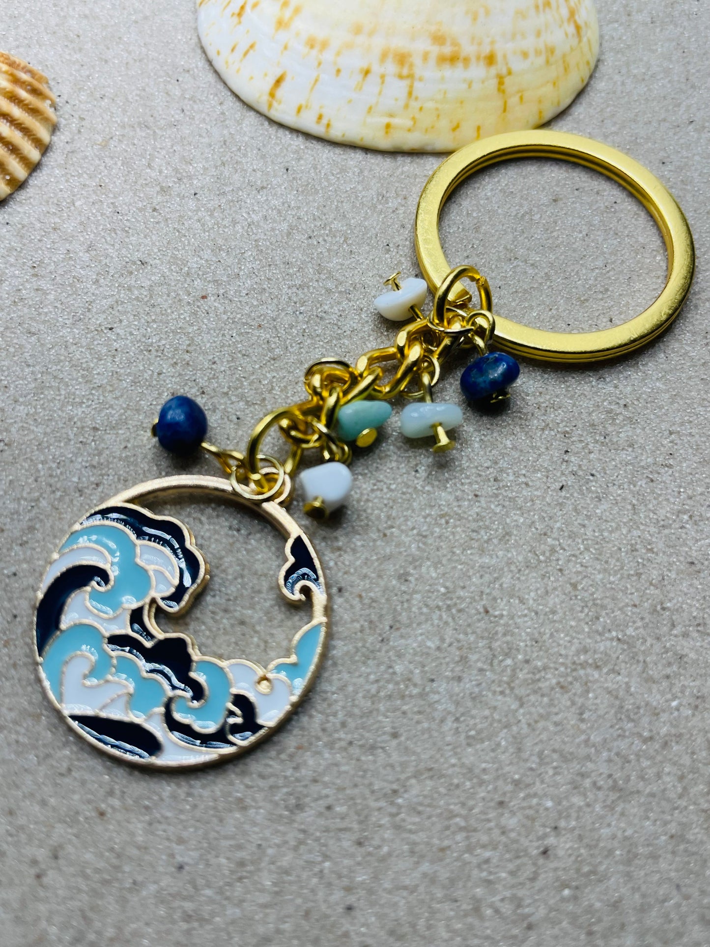 Ocean Blue Beaded Key Ring Wasson Wax