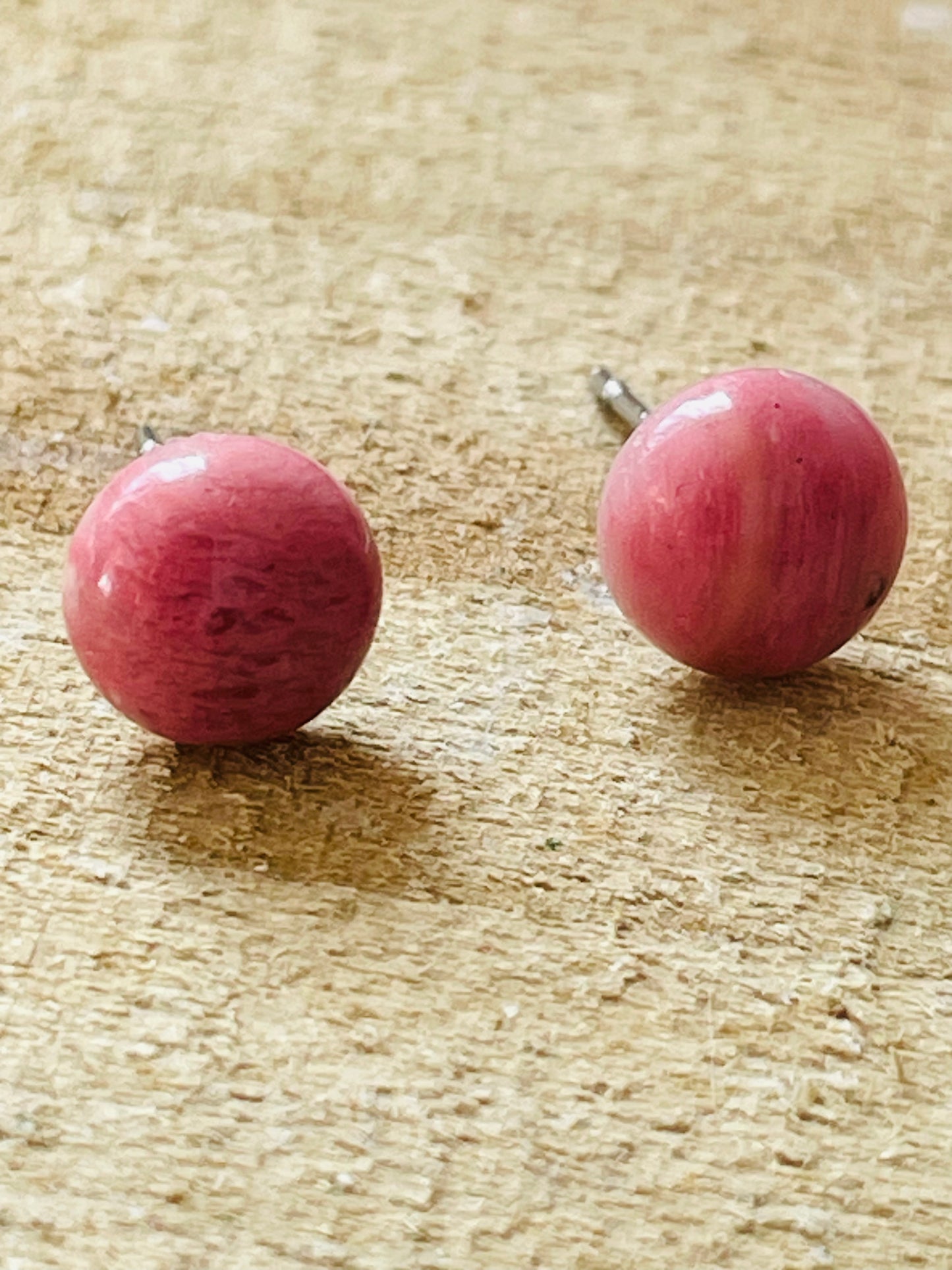Pink Rhodochrosite Gemstone Stud Earrings - Wasson Wax